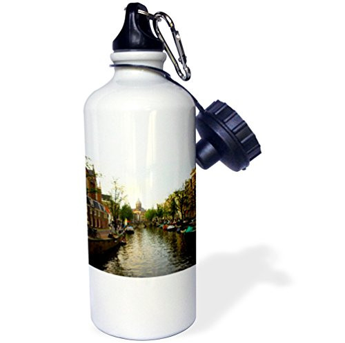 3dRose The sun setting over the unique buildings of Amsterdam Sports Water Bottle  21 oz  White