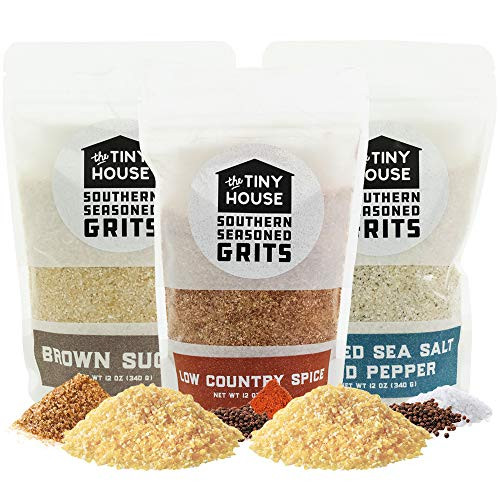 The Tiny House Variety Pack of Stone Ground White Corn Seasoned Grits - 3 Flavors of Easy to Prepare Southern Grits Old Fashioned Flavored Grits P The Tiny House Variety Pack of Stone Ground White Corn Seasoned Grits - 3 Flavors of Easy to Prepare Southern Grits Old Fashioned Flavored Grits P