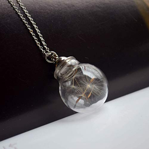 Dandelion Make a Wish Real Flower Cylinder Glass Ball Openable Pendant 925 Sterling Silver Necklace Dandelion Make a Wish Real Flower Cylinder Glass Ball Openable Pendant 925 Sterling Silver Necklace