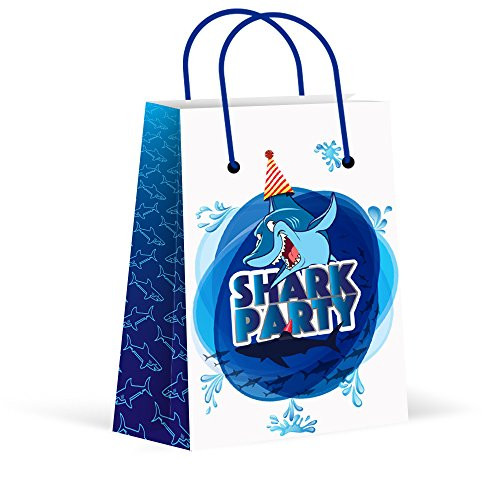LARZN Premium Shark Party Bags, New,Treat Bags, Gift Bags ,Goody Bags, Shark Party Favors , Shark Party Supplies, Decorations, 12 Pack