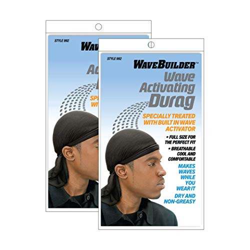 Wavebuilder Wave Activating Durag  Black  2 Pack