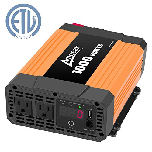 Ampeak 1000W Power Inverter 12V DC to 110V AC Dual AC Outlets 2.1A USB Car Inverter