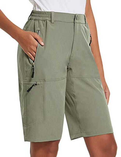 BALEAF Womens 10 Inches Quick Dry Stretch Hiking Cargo Shorts with Zippered Pockets UPF 50- for Camping  Travel Raw Khaki Size XL