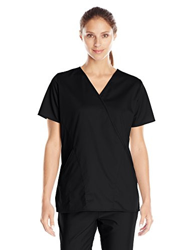 WonderWink Womens Plus-Size Wonderwork Mock Wrap Scrub Top  Black  4X-Large