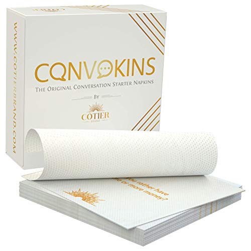 CONVOKINS by COTIER - 50 Conversation Starter Cocktail Napkins for Thought Provoking and Meaningful Conversations - Fun Icebreaker Game for Parties  Wed