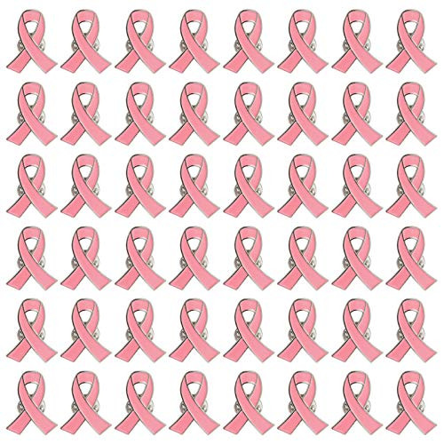 48 Pcs Breast Cancer Awareness Pins- 1 × 0-8 Inch Small Pink Ribbon Lapel Pins Metal Brooch Hope Ribbon Pins for Breast Cancer Survivor Charity Event