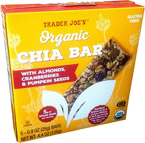 Trader Joes Organic Chia Bars with Almonds  Cranberries  and Pumpkin Seeds  5 Bars  Net Wt- 4-4 oz