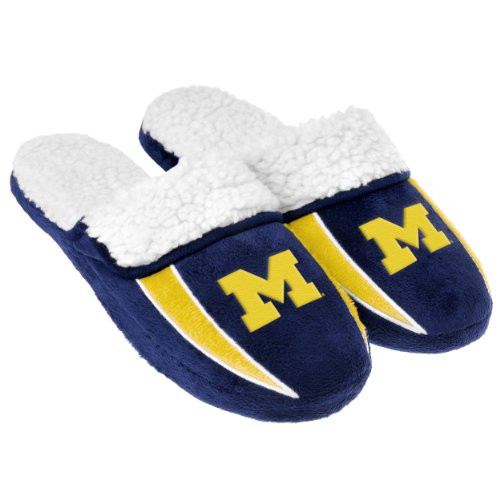 FOCO NCAA Michigan Wolverines Mens College Team Logo Sherpa Slide SlippersCollege Team Logo Sherpa Slide Slippers  Team Color  Medium -9-10-
