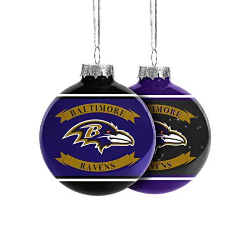 FOCO Baltimore Ravens NFL 2019 Glass Ball Ornament - 2 Pack