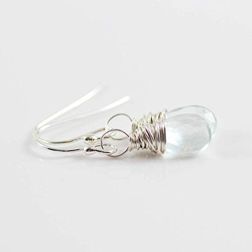 Light Blue Aquamarine Gemstone Silver Drop Earrings March Birthstone Jewelry Gift Light Blue Aquamarine Gemstone Silver Drop Earrings March Birthstone Jewelry Gift