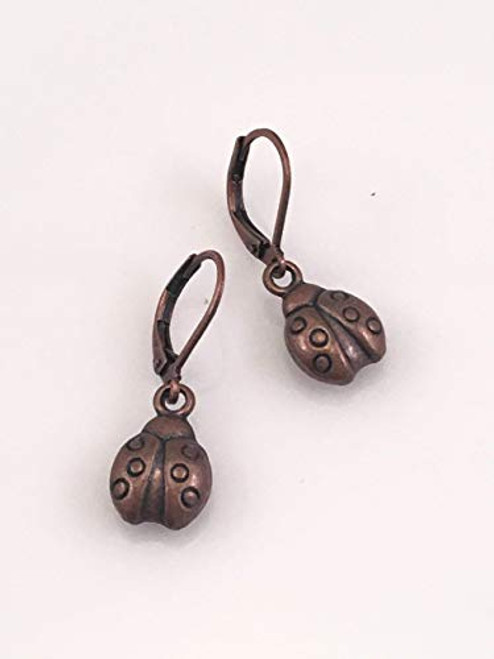 Antiqued Copper Ladybug Lever Back Earrings