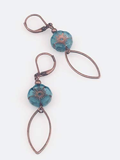 Aqua Czech Glass Flower Earrings Aqua Czech Glass Flower Earrings