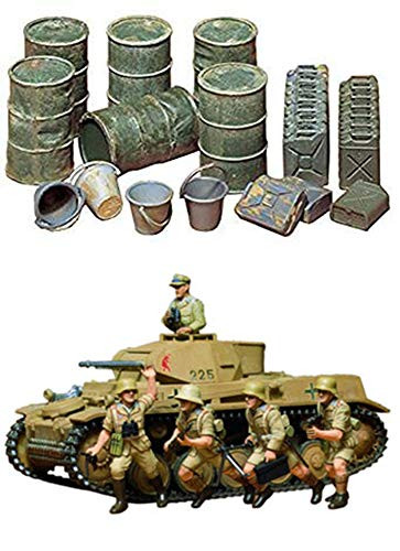2 Sets of Tamiya Military Assembly Models Bundle - Panzer Kampfwagen II Ausf- F-G Sets and Oil Drums  Jerry Cans  Buckets Sets -Japan Import-