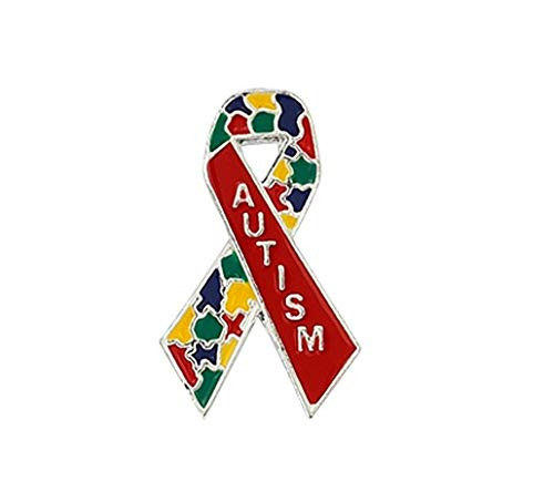 Fundraising For A Cause - Autism Word Ribbon Pins Autism Lapel Pins for Autism Awareness -Pack of 2- Fundraising For A Cause - Autism Word Ribbon Pins Autism Lapel Pins for Autism Awareness -Pack of 2-