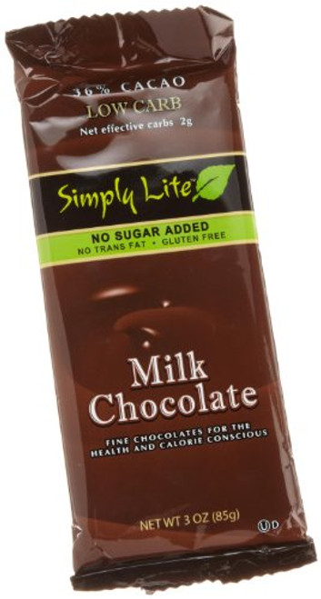 Simply Lite Low Carb Milk Chocolate 36 Cacao 3-Ounce Bars -Pack of 10- Simply Lite Low Carb Milk Chocolate 36 Cacao 3-Ounce Bars -Pack of 10-