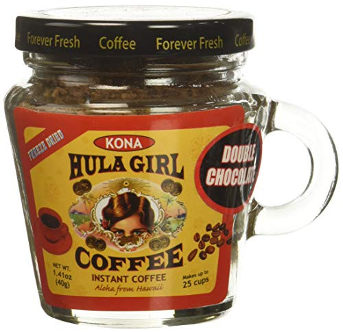 Hula Girl Kona Blend Freeze Dried Instant Coffee Double Chocolate Small Jar, 40 Gram