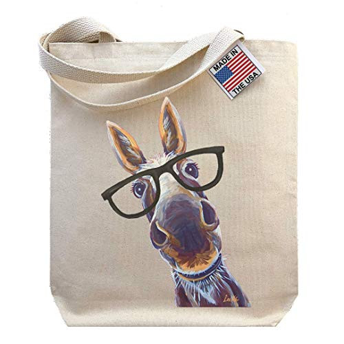 Donkey Tote Bag  Heavy Canvas Donkey with Glasses Tote  Donkey Gifts  Donkey Love Gifts