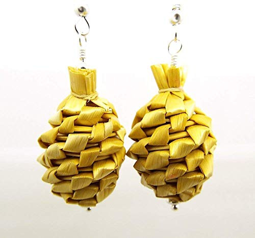 Pine Cone Earrings Made with Woven Raffia