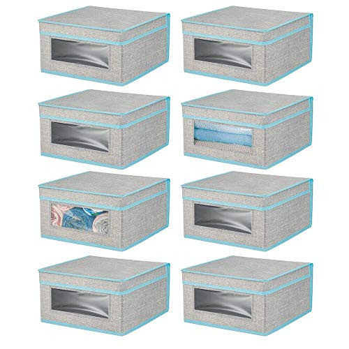 mDesign Soft Stackable Fabric Closet Storage Organizer Holder Bin with Clear Window  Attached Hinged Lid - for Bedroom  Hallway  Entryway  Bathroom  8