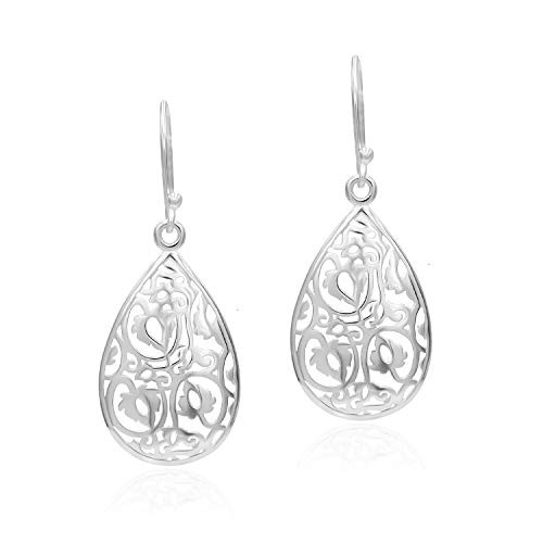 Sea of Ice Sterling Silver Filigree Teardrop Dangle Earrings for Women