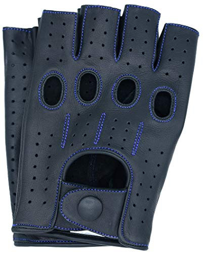 Riparo Womens Fingerless Half Finger Driving Motorcycle Unlined Leather Gloves -7  Black-Blue Thread-