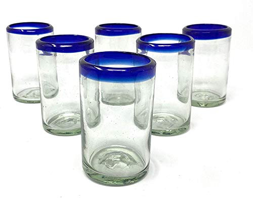 MexHandcraft Cobalt Blue Rim 8 oz juice glasses -set of 6-