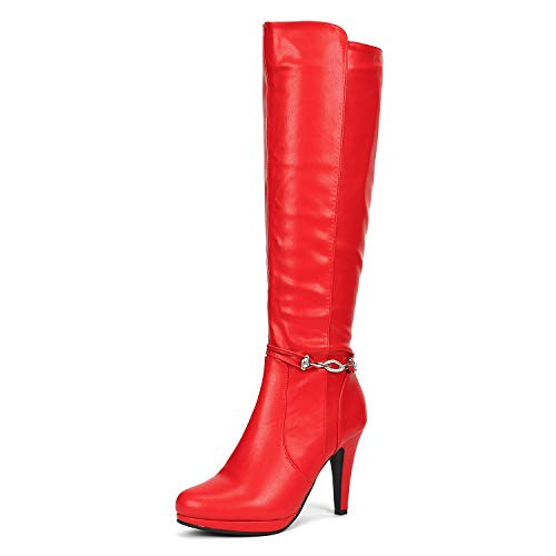 DREAM PAIRS Womens Milann Red Pu Knee High High Heel Boots Size 9 B-M- US