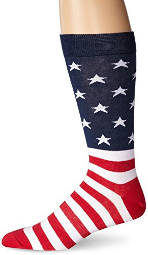 K- Bell Mens Big and Tall Classics Novelty Crew Socks  American Flag -Red-White-Blue-  Shoe Size 12-16