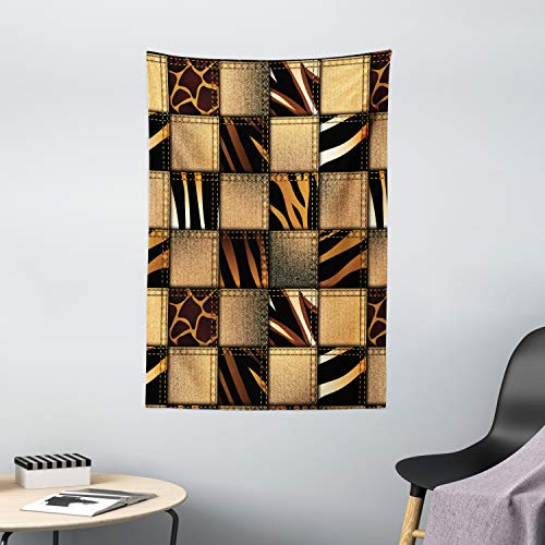 Ambesonne Safari Tapestry  Jeans Denim Patchwork in Safari Style Wilderness Design Art Print  Wall Hanging for Bedroom Living Room Dorm Decor  40 X 6