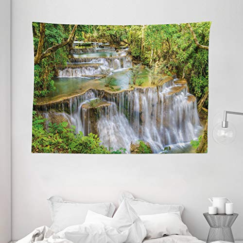 Ambesonne Waterfall Tapestry  Majestic Mother Natures Gift Waterfall Between Green Exotic Trees in Thailand Asia  Wide Wall Hanging for Bedroom Living