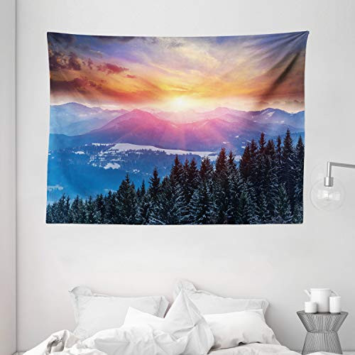 Ambesonne Winter Tapestry Sunset in Mountains with Hazy Sky with Dawn Horizon Theme Wide Wall Hanging for Bedroom Living Room Dorm 80 X 60 Orang Ambesonne Winter Tapestry Sunset in Mountains with Hazy Sky with Dawn Horizon Theme Wide Wall Hanging for Bedroom Living Room Dorm 80 X 60 Orang