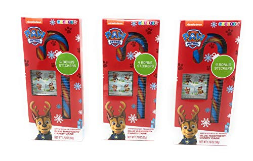 Paw Patrol Blue Raspberry Candy Cane With Bonus Stickers 3 Pack -3 1-75 Candy Canes for Boys and Girls