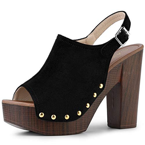 Allegra K Womens Slingback Platform Black Chunky Heel Sandals - 8 M US