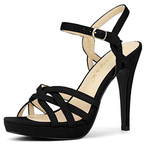 Allegra K Womens Strappy Platform Heels Black Stiletto Heel Sandals - 9 M US