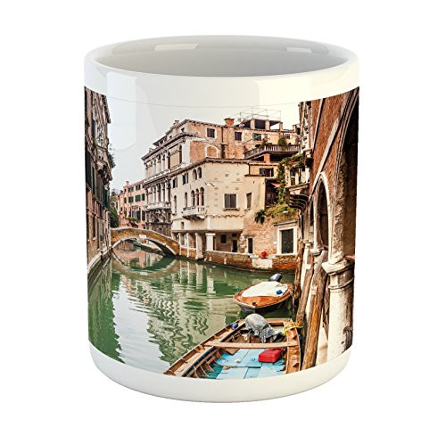 Ambesonne Venice Mug  Famous Water Canals in Italy Boats Bridge Brickwork Architecture Old City  Ceramic Coffee Mug Cup for Water Tea Drinks  11 oz  B