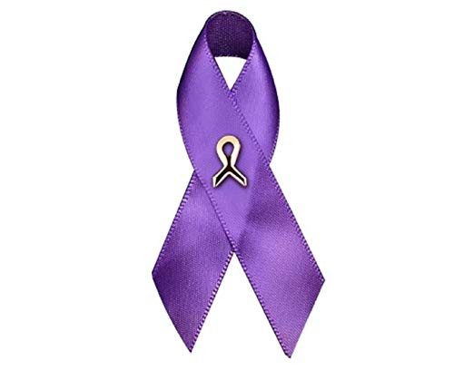 Fundraising For A Cause - Satin Purple Ribbon Awareness Pin  Purple Ribbon Pin for Alzheimers  Domestic Violence  Epilepsy  Pancreatic Cancer  Lupus