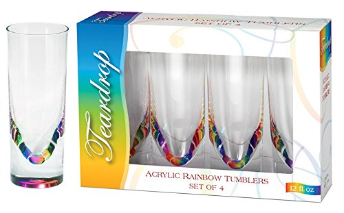 Merritt International Rainbow Acrylic Drinkware Gift Set of 4 Teardrop Tumbler Glasses
