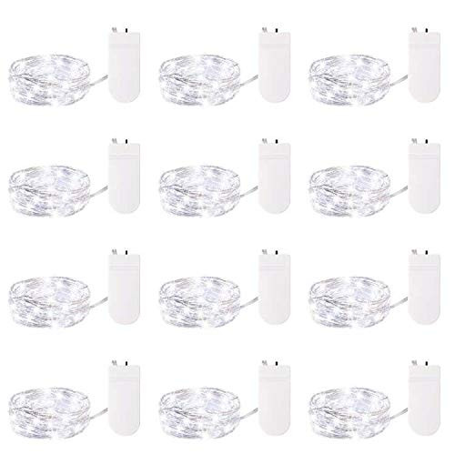 12 Pack Led Fairy Lights Battery Operated String Lights Waterproof Copper Wire  7Ft 20 LED Firefly Starry Moon Lights for DIY Wedding Party Bedroom Pa