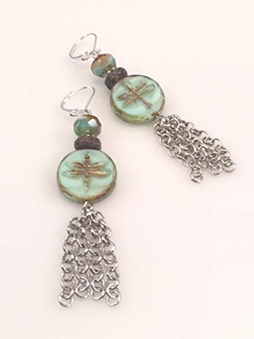 Aqua Czech Glass Dragonfly Earrings Aqua Czech Glass Dragonfly Earrings