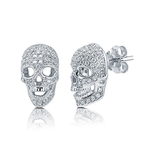 BERRICLE Rhodium Plated Sterling Silver Cubic Zirconia CZ Skull Bones Fashion Stud Earrings BERRICLE Rhodium Plated Sterling Silver Cubic Zirconia CZ Skull Bones Fashion Stud Earrings