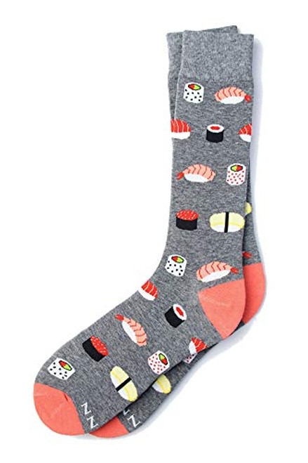Mens Hipster Sushi Addict Contemporary Crew Dress Socks -Gray- Mens Hipster Sushi Addict Contemporary Crew Dress Socks -Gray-