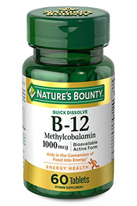 Vitamin B12 by Natures Bounty Quick Dissolve Vitamin Supplement Supports Energy Metabolism and Nervous System Health 1000mcg 60 Tablets Vitamin B12 by Natures Bounty Quick Dissolve Vitamin Supplement Supports Energy Metabolism and Nervous System Health 1000mcg 60 Tablets