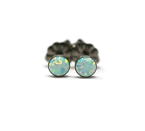Tiny 4mm Simulated Opal Titanium Hypoallergenic Stud Earrings