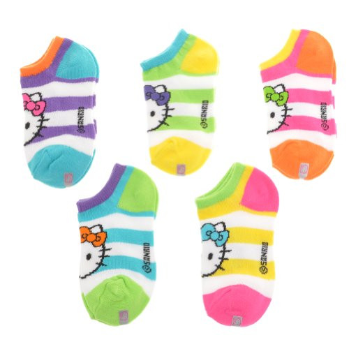 Hello Kitty 5-Pair-Pack White Stripes No-Show Socks  Size 5-6 ½