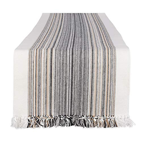 DII Fringed Collection Tabletop  Table Runner  14x72  Black