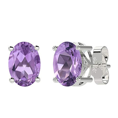 925 Sterling Silver Stud Earrings -SILGO- February And March Amethyst Gemstone Earrings- Hypoallergenic and Nickel-Free for Sensitive Ears  with Rhodi