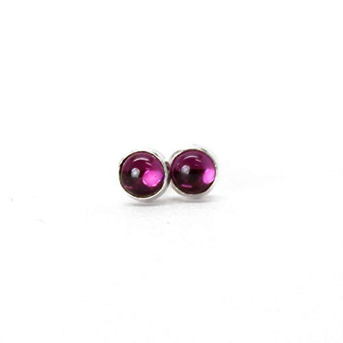 Tiny Rhodolite Garnet Stud Earrings  3mm Pink Studs in Sterling Silver