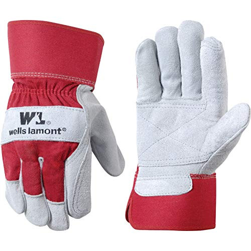 Heavy Duty Double Leather Palm Work Gloves with Safety Cuff  Extra Large -Wells Lamont 4050-  Red-White