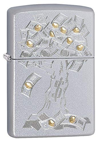 Zippo Money Tree Design Pocket Lighter  Satin Chrome  One Size