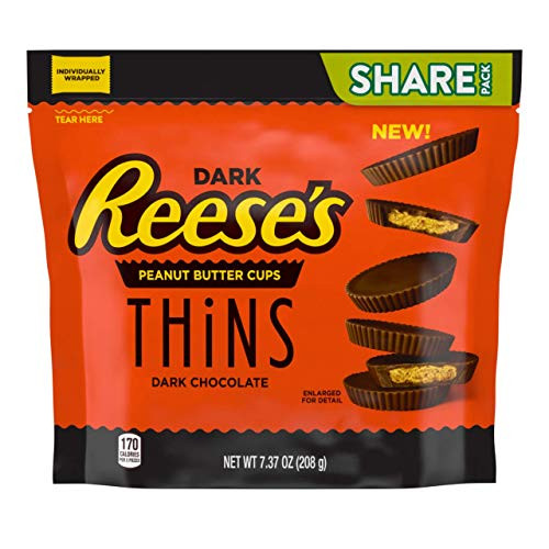 REESES THINS Dark Chocolate Peanut Butter Candy  7-37oz Pouch -Pack of 8-